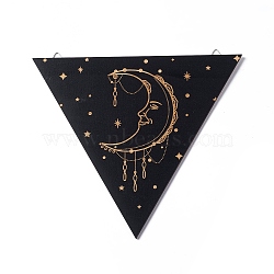 Triangle Rustic Boho Wooden Wall-Mounted Decorations, Sun Moon Wall Sign for Home Bedroom, with Platinum Plated Iron Findings, Moon, 223x250x4.5mm, Hole: 7.5x11mm(AJEW-L091-B02)