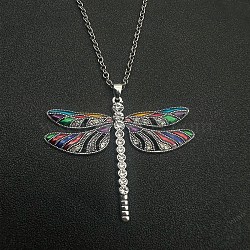 Vintage Luxury Zinc Alloy Crystal Rhinestone Dragonfly Pendant Necklaces with Enamle, Platinum, Colorful(UK1474-1)