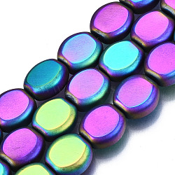 Electroplate Opaque Glass Beads Strands, Two Tone, Oval, Green, 9.5x9x4mm, Hole: 1mm, about 63~64pcs/strand, 24.02 inch~24.65 inch(61~62.6cm)(EGLA-Q124-001-D01)