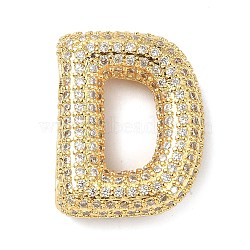 Rack Plating Brass Micro Pave Cubic Zirconia Pendants, Real 18K Gold Plated, Lead Free & Cadmium Free, Letter, Letter D, 23.5x18.5x7mm, Hole: 4x2.5mm(KK-Q790-01D-G)