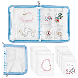 Transparent Jewelry Organizer Storage Zipper Bag, 3 Inch 5 Inch Jewelry Storage Loose Leaf Album with 60Pcs Zip Lock Bags, Holder for Rings Earring Necklaces Bracelets, Rectangle, Light Sky Blue, 23x18.5x2.5cm(AJEW-WH0314-44E)