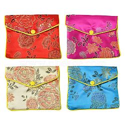 Rectangle Floral Embroidery Cloth Zipper Pouches, Jewelry Storage Bags, Mixed Color, 10x12x0.3cm(ABAG-YW0001-03C)