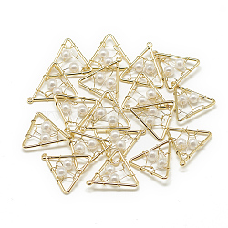 Brass Pendants, with ABS Plastic Imitation Pearl, Triangle, Real 18K Gold Plated, 20x19.5x4mm, Hole: 1mm(X-KK-T032-035G)