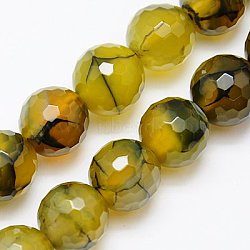 Natural Dragon Veins Agate Beads Strands, Dyed, Faceted, Round, Dark Khaki, 12mm, Hole: 1mm(G-G445-12mm-03)