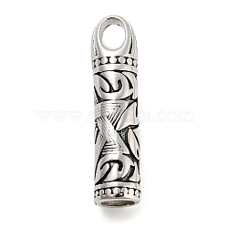 304 Stainless Steel Pendants, Column Charm, Antique Silver, 38x9mm, Hole: 6.8x4.8mm(STAS-Q228-02AS)