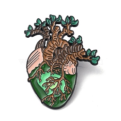 Organ Tree Heart Shape Alloy Brooches, Enamel Lapel Pin, with Iron Butterfly Clutches or Rubber Clutches, Brown, 45x35.5mm(JEWB-I032-21EB)