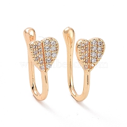 Clear Cubic Zirconia Heart Cuff Earrings, Brass Non-piercing Jewelry for Women, Real 18K Gold Plated, 12x8x5mm(ZIRC-I064-05G)