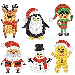 DIY Christmas Theme Diamond Painting Sticker Kits, including Self Adhesive Sticker, Resin Rhinestones, Diamond Sticky Pen, Tray Plate and Glue Clay, Mixed Shapes, Mixed Color, 60~70mm, 6 patterns, 1pc/pattern, 6pcs(DIAM-PW0001-191F)