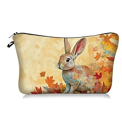 Rabbit Print Polyester Cosmetic Zipper Pouches, Waterproof Clutch Bag, Toilet Bag for Women, Light Khaki, 21x18x13.5cm(PW-WGE068E-03)