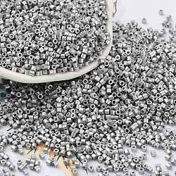 Baking Paint Glass Seed Beads, Cylinder, Silver, 2x1.5mm, Hole: 1mm, about 5599pcs/50g(X-SEED-S042-15B-33)