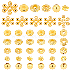 Elite 300Pcs 6 Styles Brass & Alloy Spacer Beads, Bicone & Round & Snowflake, Mixed Shapes, Golden, 4~10x4~10x1~5mm, Hole: 1~2mm, 50pcs/style(FIND-PH0019-90)