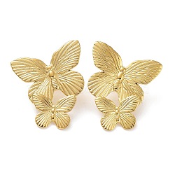 304 Stainless Steel Butterfly Stud Earrings, Golden, 37.5x32mm(EJEW-Z032-01G)