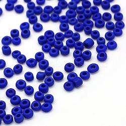 Frosted Opaque Glass Seed Beads, Round, Blue, 4~5x2.5~5mm, Hole: 1mm, about 4500pcs/bag, 440~450g/bag(SEED-R029-4mm-A09)