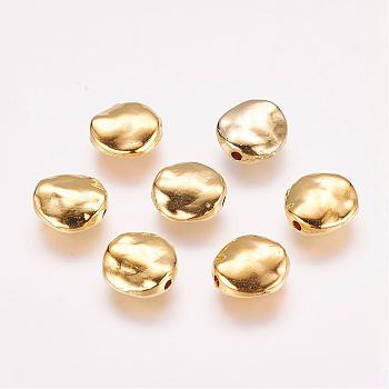 Tibetan Style Alloy Beads, Cadmium Free & Nickel Free & Lead Free, Wavy Flat Round, Golden, 12x12x4mm, Hole: 1mm