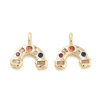 Rainbow Rack Plating Brass Micro Pave Cubic Zirconia Charms, Cadmium Free & Lead Free, Long-Lasting Plated, Real 18K Gold Plated, Colorful, 14.5x13.5x3.5mm, Hole: 2x3.5mm