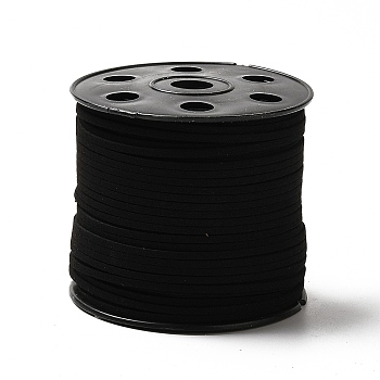 Flat Faux Suede Cord, Faux Suede Lace, for DIY Handmade Crafts, Black, 2.5x1.2mm, 100 yards/roll