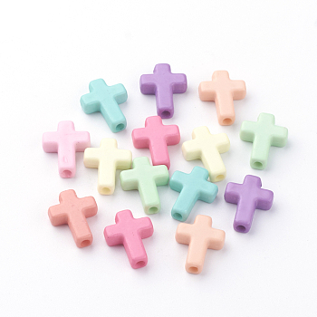 Opaque Acrylic Beads, Cross, Mixed Color, 15.5x12x4mm, Hole: 2mm