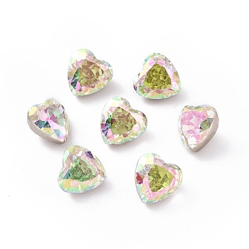 K5 Glass Rhinestone Cabochons, Pointed Back & Back Plated, Faceted, Heart, Colorful, 8x8x6mm