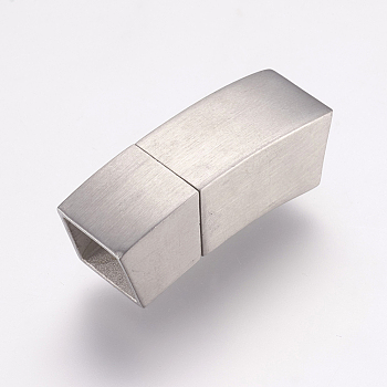 304 Stainless Steel Magnetic Clasps with Glue-in Ends, Cuboid, Frosted, Stainless Steel Color, 29x10x10mm, Hole: 8x8mm