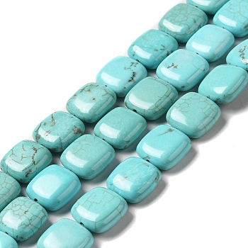 Natural Howlite Beads Strands, Dyed, Square, Turquoise, 12x12x5mm, Hole: 1.2mm, about 33pcs/strand, 15.75 inch(40cm)