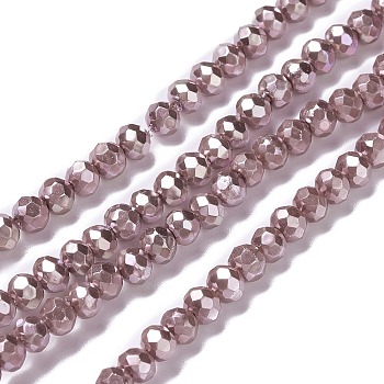 Opaque Glass Beads Strands, Faceted, Rondelle, Rosy Brown, 4x3mm, Hole: 0.6mm, about 221pcs/strand, 31.89''(81cm)