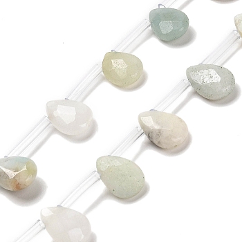 Natural Flower Amazonite Beads Strands, Faceted, Teardrop, Top Drilled, 12x8x3.5mm, Hole: 0.9mm, about 28pcs/strand, 13.78''(35cm)