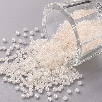 12/0 Grade A Round Glass Seed Beads, Ceylon, Floral White, 2x1.5mm, Hole: 0.7mm, about 48500pcs/pound