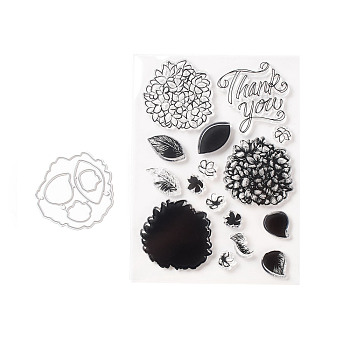 Clear Silicone Stamps and Carbon Steel Cutting Dies Set, for DIY Scrapbooking, Photo Album Decorative, Cards Making, Stamp Sheets, Flower Pattern, Stamps: 11x15x0.3cm; Cutting Dies Stencils: 5.9x5.2x0.07cm, 2pcs/set