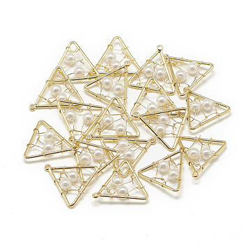 Brass Pendants, with ABS Plastic Imitation Pearl, Triangle, Real 18K Gold Plated, 20x19.5x4mm, Hole: 1mm
