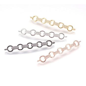 Brass Micro Pave Cubic Zirconia Links, Bar, Mixed Color, 6.5x49x2mm, Hole: 1.5mm