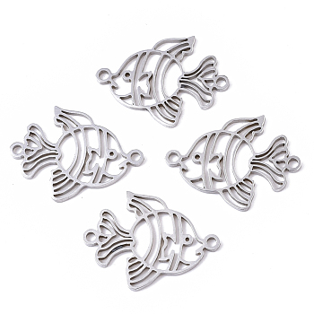 201 Stainless Steel Links connectors, Laser Cut, Goldfish, Stainless Steel Color, 15.5x20.5x1mm, Hole: 1.4mm