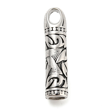 304 Stainless Steel Pendants, Column Charm, Antique Silver, 38x9mm, Hole: 6.8x4.8mm