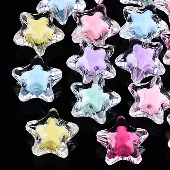 Transparent Acrylic Beads, Bead in Bead, Star, Mixed Color, 19x20x11mm, Hole: 3mm