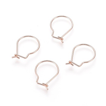 304 Stainless Steel Hoop Earrings Findings, Kidney Ear Wires, Rose Gold, 18x13x0.8mm