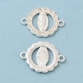 Flat Round Alloy Connector Charms, Religion Virgin Mary Links, with Crystal Rhinestone, Nickel, Silver, 20x17x2mm, Hole: 1.6mm