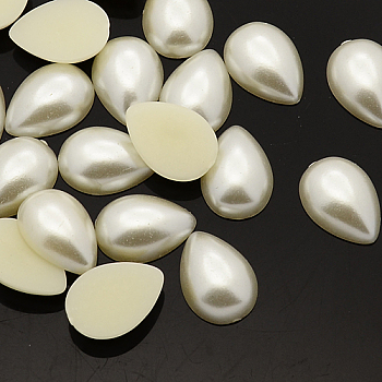 ABS Plastic Imitation Pearl Cabochons, Dyed, teardrop, Beige, 14x10x4mm