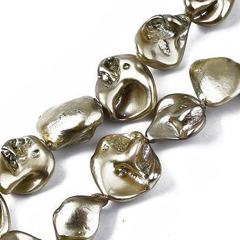 Shell Pearl Beads Strands, Polished, Nugget, Dark Khaki, 15~25x10~26x5~16mm, Hole: 1mm, about 18pcs/strand, 14.96 inch