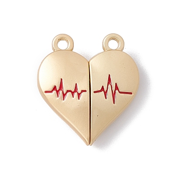 Love Heart Alloy Magnetic Clasps, ECG Pattern Clasps for Couple Jewelry Bracelets Pendants Necklaces Making, Wheat, 25x22x6mm, Hole: 2.2mm