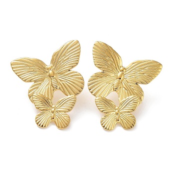 304 Stainless Steel Butterfly Stud Earrings, Golden, 37.5x32mm