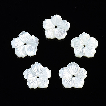 Natural White Shell Mother of Pearl Shell Beads, Flower, 12x12x2mm, Hole: 1mm