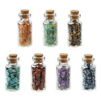 Transparent Glass Wishing Bottle Decoration, Wicca Gem Stones Balancing, with Chakra Synthetic & Natural Mix Gemstone Beads Drift Chips inside, 16x38mm, 7pcs/set