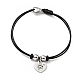 304 Stainless Steel Heart with Paw Print Charm Bracelet with Waxed Cord for Women(BJEW-A125-23)-1