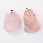 Natural Rose Quartz Pendants, Nuggets, with Brass Findings, Platinum, 26~42x20~26x14~22mm, Hole: 5x8mm(G-G884-A07)