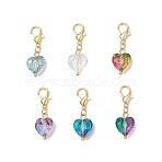 10Pcs Heart Glass Pendant Decorations, with Zinc Alloy Lobster Claw Clasps, Golden, 28mm(HJEW-JM03771-02-S)