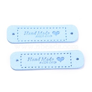PU Leather Label Tags, Handmade Embossed Tag, with Holes, for DIY Jeans, Bags, Shoes, Hat Accessories, Rectangle with Word Handmade, Light Blue, 55x15x1.2mm, Hole: 2mm(DIY-H131-A03)