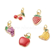 Alloy Enamel Pendants, with Jump Rings, Light Gold, Banana & Apple & Strawberry, Mixed Color, 13~17x9~12x2~2.5mm(X-PALLOY-JF01508)