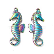 Ion Plating(IP) 304 Stainless Steel Pendants, Sea Horse Shape Charms, Rainbow Color, 30x12x3.5mm, Hole: 1mm(STAS-L268-038MC)