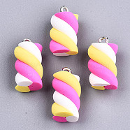 Handmade Polymer Clay Charms, with Platinum Tone Iron Findings, Marshmallow, Colorful, 17~19x9~10x9~10mm, Hole: 2mm(X-CLAY-T016-83E)