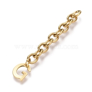 304 Stainless Steel Chain Extender, with Cable Chain and Letter Charms, Golden, Letter.G, 67.5mm, Link: 8x6x1.3mm, Letter G: 11x9.5x0.7mm(X-STAS-K206-09G-G)