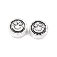 Tibetan Style Alloy Bead, Flat Round with Smiling Face, Antique Silver, 8.5~9x3.5mm, Hole: 1.2mm, 454pcs/500g(PALLOY-H134-19AS)